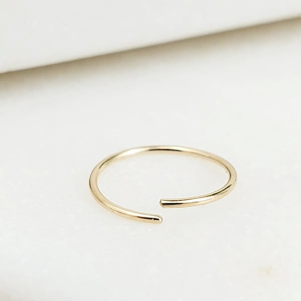 14k Solid Gold Nose Hoop 6mm 7mm 8mm 9mm 22g Hoop Snug Nose Ring, Classic Open Hoop Seamless, Tragus, Cartilage, Nose Ring Real Gold