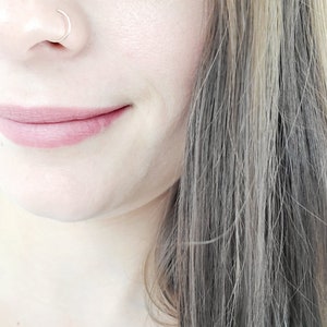14k Solid Gold Ball End Hoop, 6mm 7mm 8mm 9mm 20g Hoop Smooth and Snug Nose Ring, Classic Open Nose Hoop with Ball Stopper, Real Gold