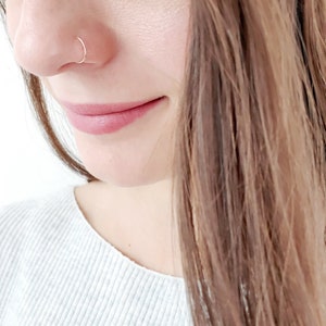 10k Solid Gold Nose Hoop, Snug 6mm, 7mm, 8mm, 9mm 24g Thin Nose Ring, Classic Open Hoop Seamless, Tragus, Cartilage, Nose Ring