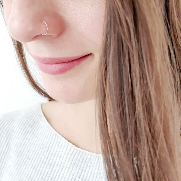 10k Solid Gold Nose Hoop, Snug 6mm, 7mm, 8mm, 9mm 24g Thin Nose Ring, Classic Open Hoop Seamless, Tragus, Cartilage, Nose Ring