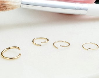 14k Solid Gold Nose Hoop, 10mm, 11mm 24g Hoop Gold Nose Ring, Classic Open Hoop Seamless, Tragus, Cartilage, Nose Ring Real Gold