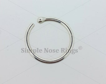Sterling Silver Ball End Hoop, 8mm 22g Hoop 5/16" Smooth Ball End Nose Ring, Classic Open Nose Hoop with Ball Stopper