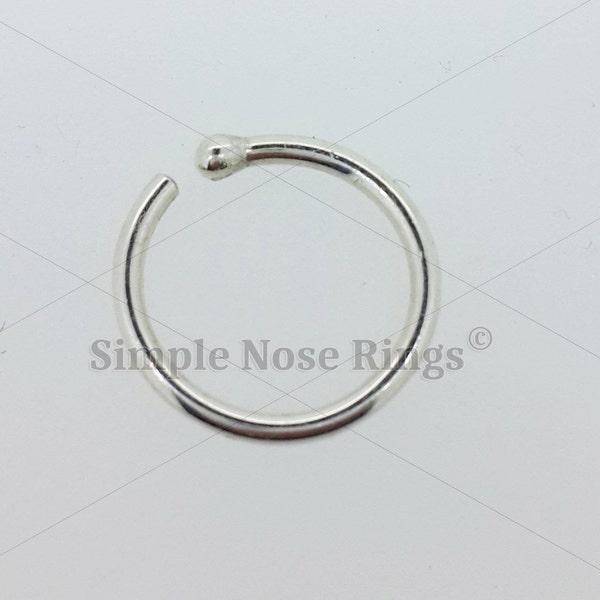 Sterling Silver Ball End Hoop, 7mm 22g Hoop 9/32" Smooth Ball End Nose Ring, Classic Open Nose Hoop with Ball Stopper