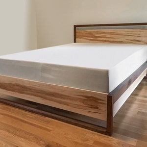 Modern Maple & Walnut Platform Bed with Storage Drawers
