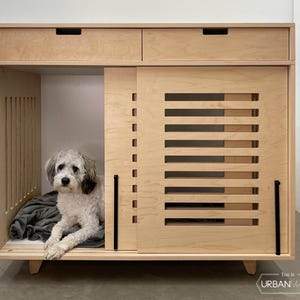 Jaula para perros de madera de nogal con cajones: mesa auxiliar tipo perrera no tóxica imagen 1