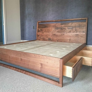 Walnut Storage Bed, Underbed Drawers, Solid walnut, Solid wood platform bed, Contemporary bedroom furniture image 4