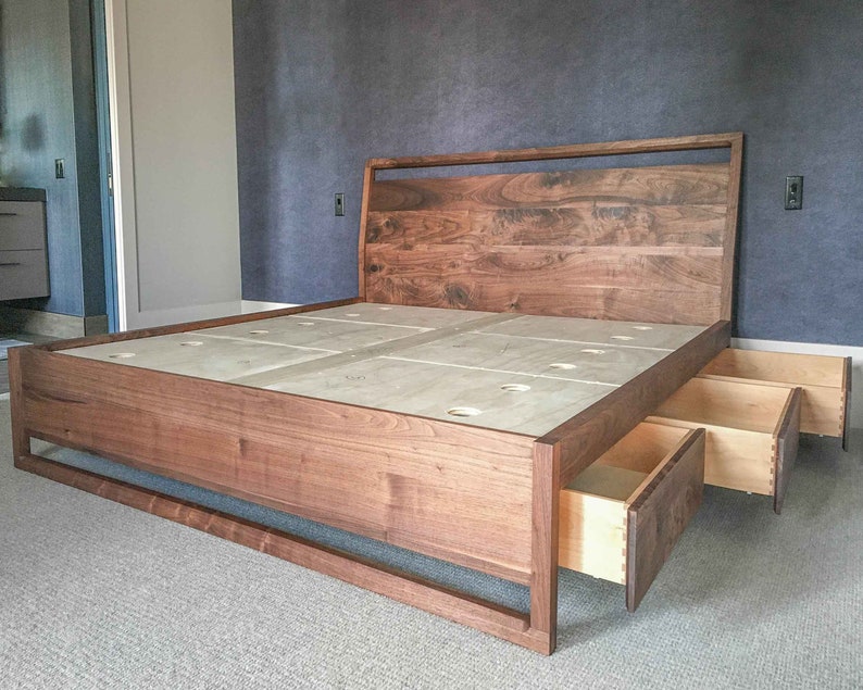 Stunning Walnut Storage Bed, Underbed Drawers, Solid walnut, Solid wood platform bed, Contemporary bedroom furniture image 8