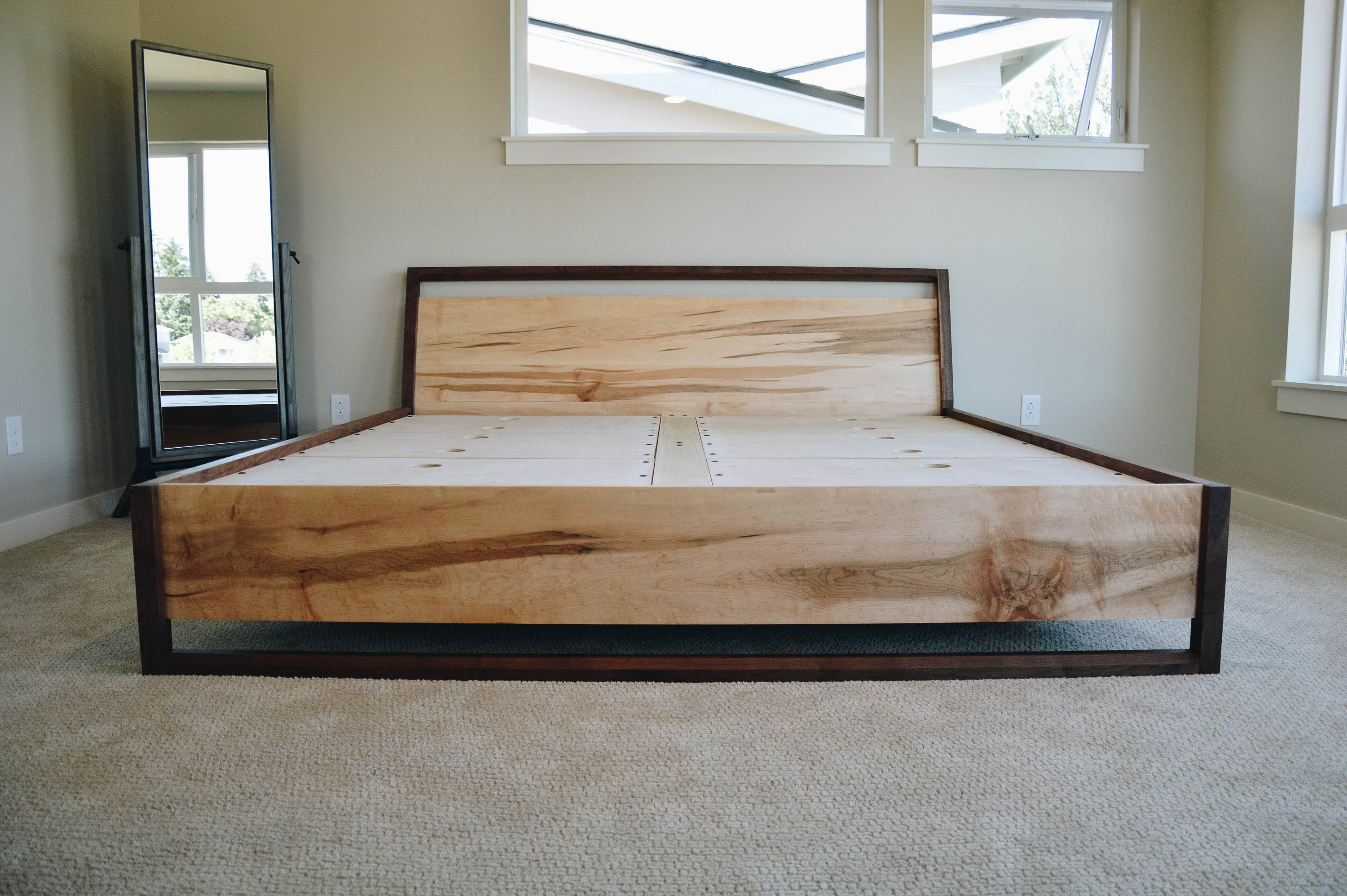 Modern Maple Walnut Platform Bed With Storage Bed With Drawers