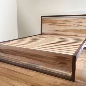Maple & Walnut Hardwood Platform Bed: Modern Bedroom Set