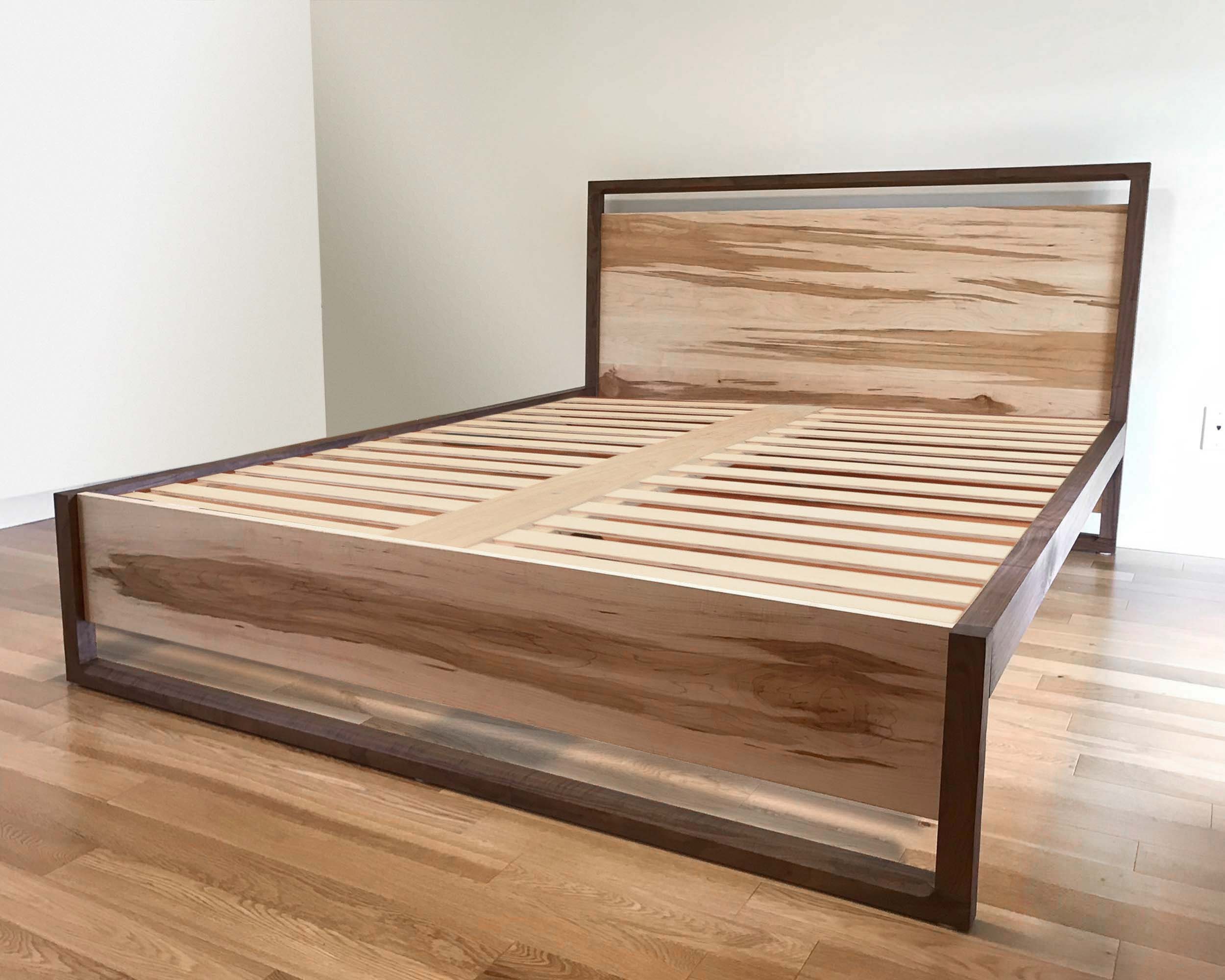 Queen size maple bed frame with live edge headboard by Rosehammer