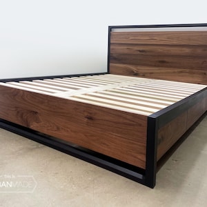 Stunning Walnut Platform Storage Bed, Platform Bed with Drawers, Wooden Bed frame with drawers, Platform Bed Frame, storage bed frame