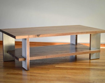 Modern Walnut and Brushed Stainless Coffee Table | Fauntleroy | Durable food-safe non-toxic finishes