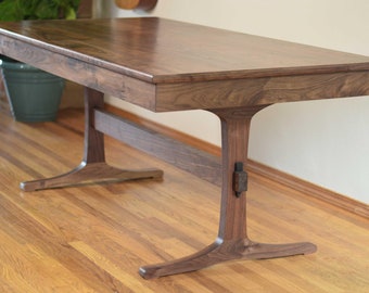 Walnut Trestle Dining Table | Non-extension | "Porter" | Solid Hardwood Custom Table