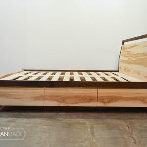 Modern Maple & Walnut Platform Bed with Storage, Bed with drawers, Wooden platform Bed Frame, King bed, Queen bed, Storage bed