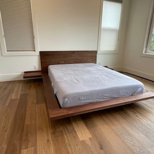 Floating Bed, Simple Platform, Minimal, Queen bed, King Bed, Walnut Bed, Easy Assembly image 3