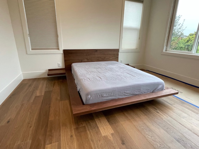 Floating Bed, Simple Platform, Minimal, Queen bed, King Bed, Walnut Bed, Easy Assembly image 3