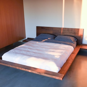 Floating Bed, Simple Platform, Minimal, Queen bed, King Bed, Walnut Bed, Easy Assembly image 2