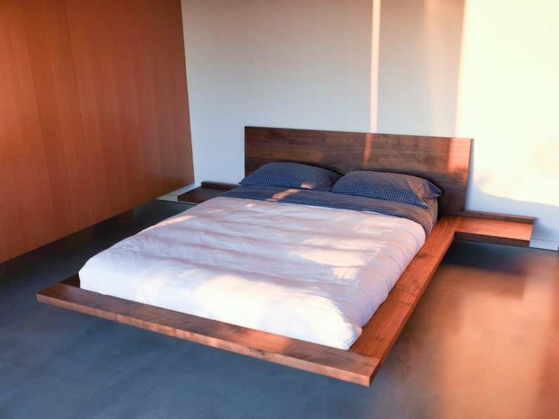 Floating Bed, Simple Platform, Minimal, Queen bed, King Bed, Walnut Bed, Easy Assembly image 2