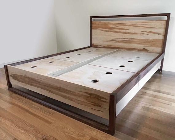 Impresionante cama de almacenamiento de nogal, cajones debajo de la cama,  nogal macizo, cama de plataforma de madera maciza, muebles de dormitorio  contemporáneos -  México