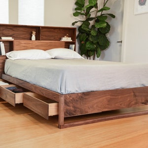 Cherry and reclaimed bed, headboard storage and charging, Bed with drawers, Queen bed, King bed, Underbed storage, Easy assembly image 4