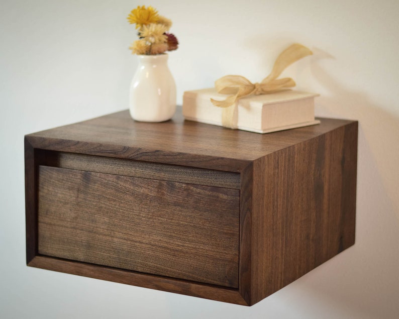 Walnut Floating Side Table Night Stand Soft Close Dovetailed Etsy