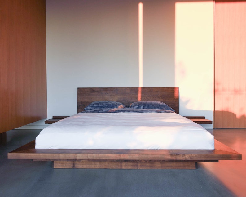 Floating Bed, Simple Platform, Minimal, Queen bed, King Bed, Walnut Bed, Easy Assembly image 6