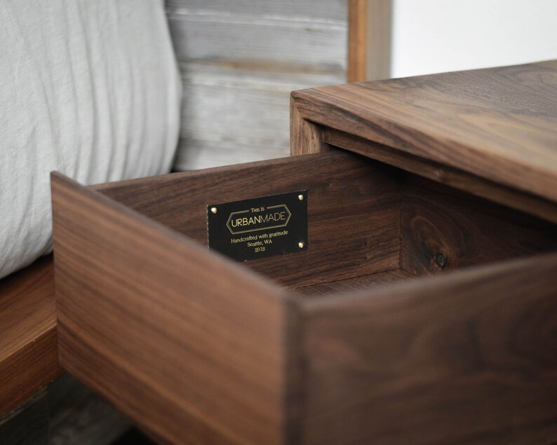 Modern Walnut Floating Side Table Night Stand White Accent Etsy