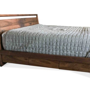 Walnut Storage Bed, Underbed Drawers, Solid walnut, Solid wood platform bed, Contemporary bedroom furniture image 2