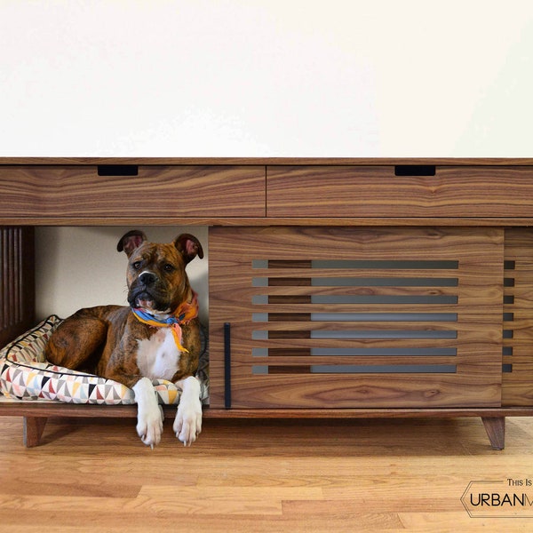 Mid Century Dog Crate, Wooden Pet Furniture, Wooden Dog crate, Non toxic finishes