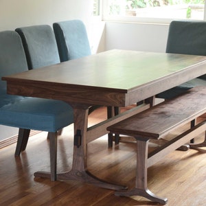 Mesa de caballete de nogal Mesa de extensión extensible / "Porter" / Madera maciza con hoja