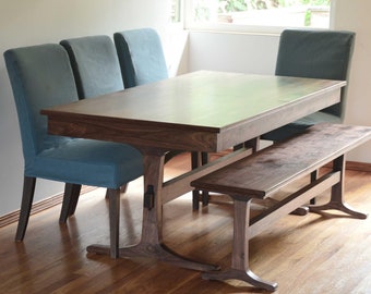 Walnut Trestle Table Extendable Extension Table | "Porter" | Solid Hardwood with leaf