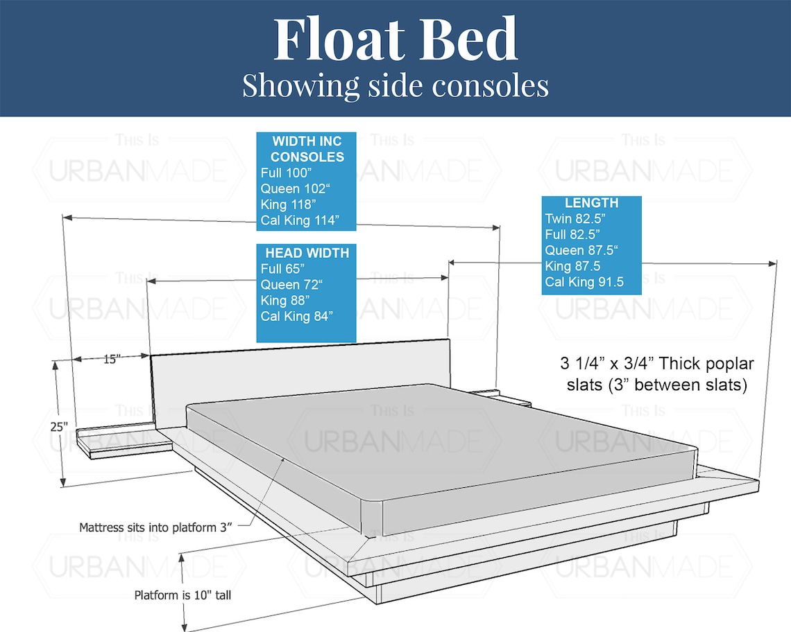 Floating Bed Simple Platform Minimal Queen bed King Bed Etsy