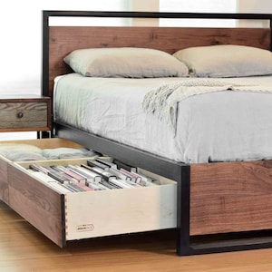 Stunning Walnut Storage Bed, Underbed Drawers, Solid walnut, Solid wood platform bed, Contemporary bedroom furniture image 1