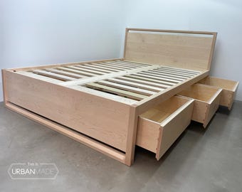 Solid Maple Platform Bed with Storage Drawers: Non-Toxic Bedroom Furniture