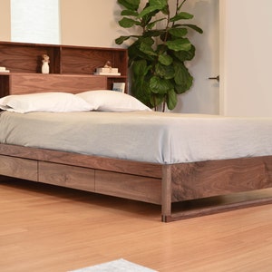 Bed with headboard storage and charging, Bed with drawers, Queen bed, King bed, Underbed storage, Easy assembly, Non-toxic finish