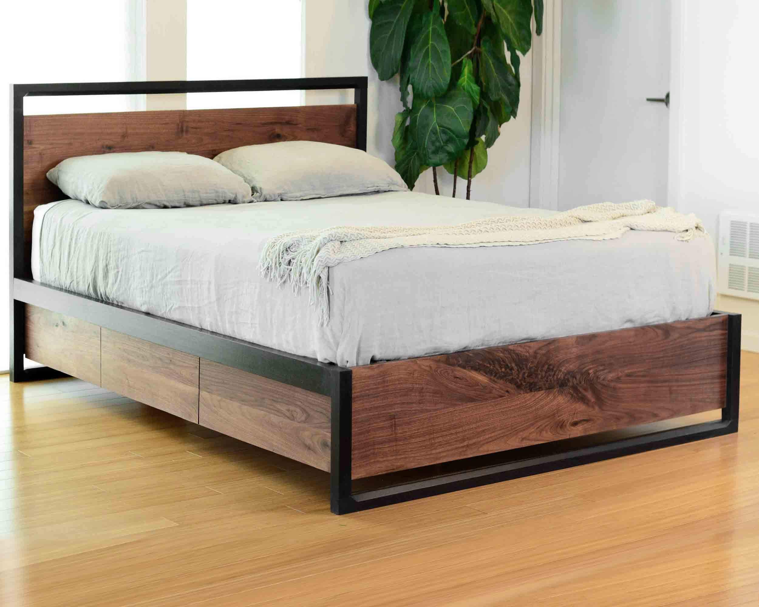Modern Storage Bed Non toxic furniture Solid walnut Solid Etsy