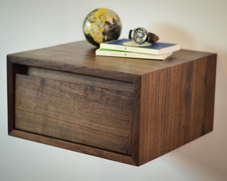 Walnut Floating Side Table Night Stand Soft Close Dovetailed Etsy