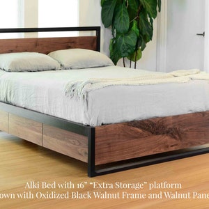 Walnut Platform Bed, Solid walnut, Solid wood platform bed, Contemporary bedroom furniture image 9