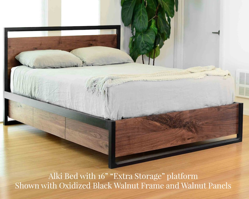 Walnut Platform Bed, Solid walnut, Solid wood platform bed, Contemporary bedroom furniture image 9