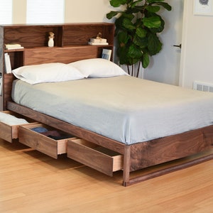 Modern Bed with headboard storage and charging, Bed with drawers, Queen bed, King bed, Underbed storage, Easy assembly, Non-toxic finish