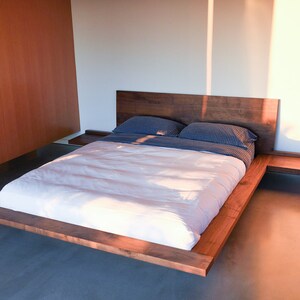 King Platform Float Bed, Simple Platform, Minimal, Queen bed, Walnut Bed, Easy Assembly