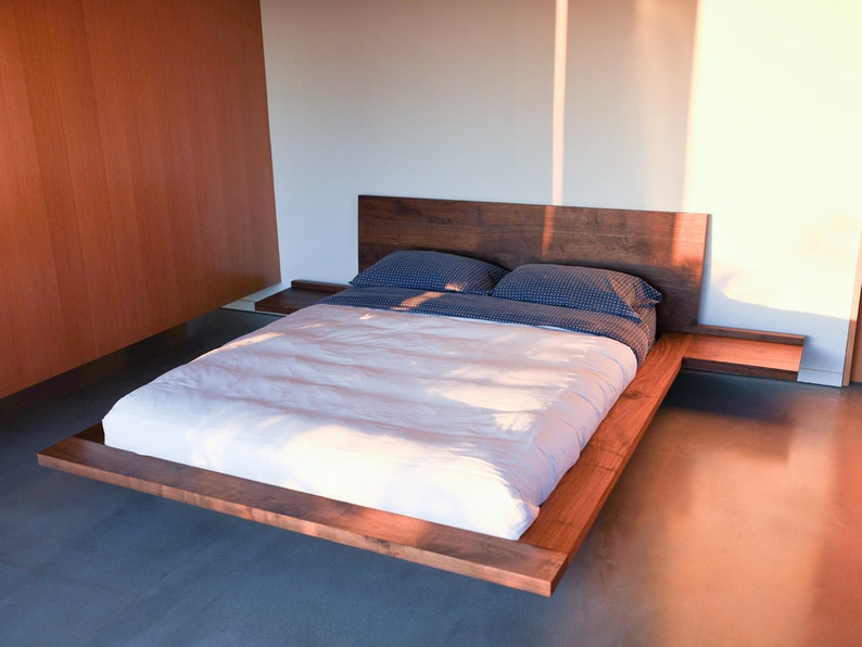 King Platform Float Bed, Simple Platform, Minimal, Queen bed, Walnut Bed, Easy Assembly image 1