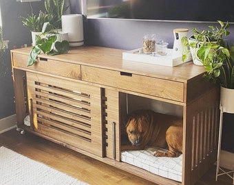 Dog crate media center, Kennel crate, Wooden Dog crate, Dog crate TV stand, Dog crate console, Non-toxic finishes