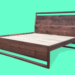 Walnut Platform Bed, Solid walnut, Solid wood platform bed, Contemporary bedroom furniture image 1