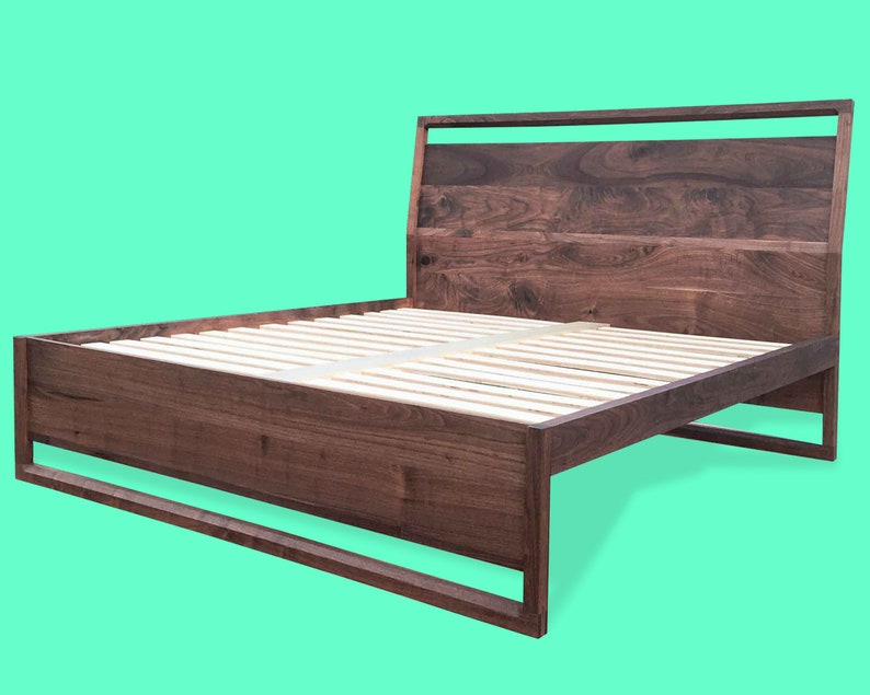 Walnut Platform Bed, Solid walnut, Solid wood platform bed, Contemporary bedroom furniture image 1