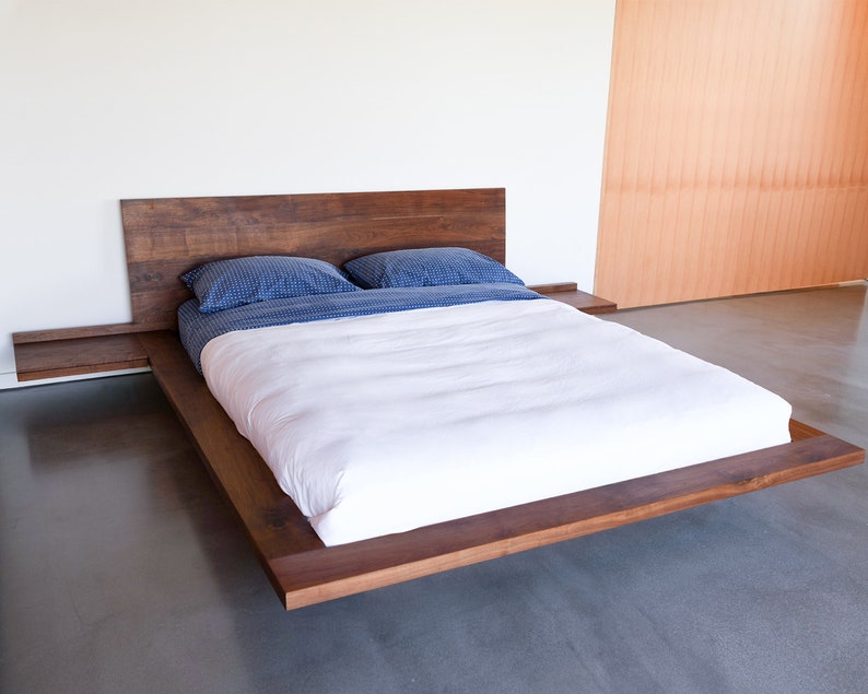 Floating Bed, Simple Platform, Minimal, Queen bed, King Bed, Walnut Bed, Easy Assembly image 1