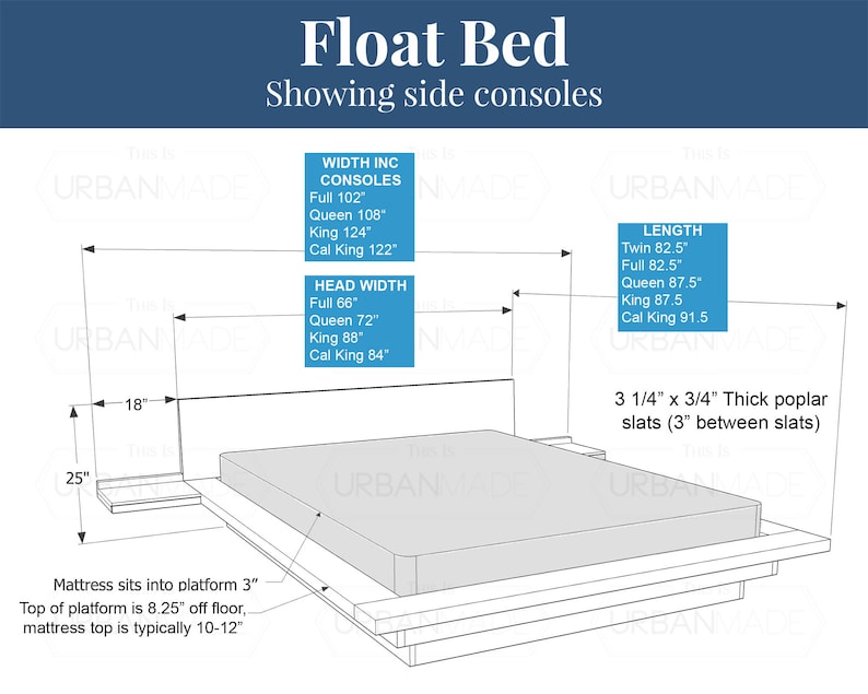 King Platform Float Bed, Simple Platform, Minimal, Queen bed, Walnut Bed, Easy Assembly image 8