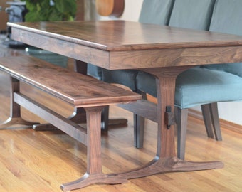 Walnut Trestle Table Extendable Extension Table | "Porter" | Solid Hardwood with leaf