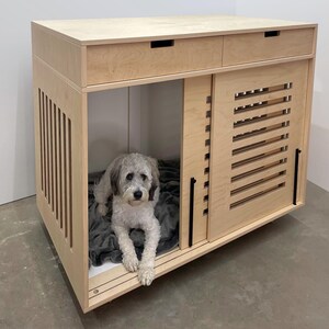Jaula para perros de madera de nogal con cajones: mesa auxiliar tipo perrera no tóxica imagen 2