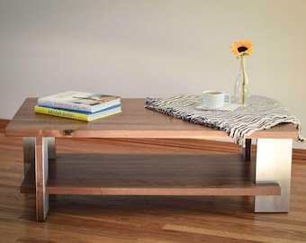 Solid Walnut and Brushed Stainless Coffee Table | Fauntleroy | Durable food-safe non-toxic finishes